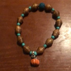 Fall themed bracelet with handmade hardened paper beads by me